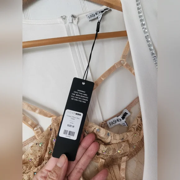 Fashion Nova NWT Foreign Affairs White Maxi Dress w/ Nude Bodice - Picture 6 of 9